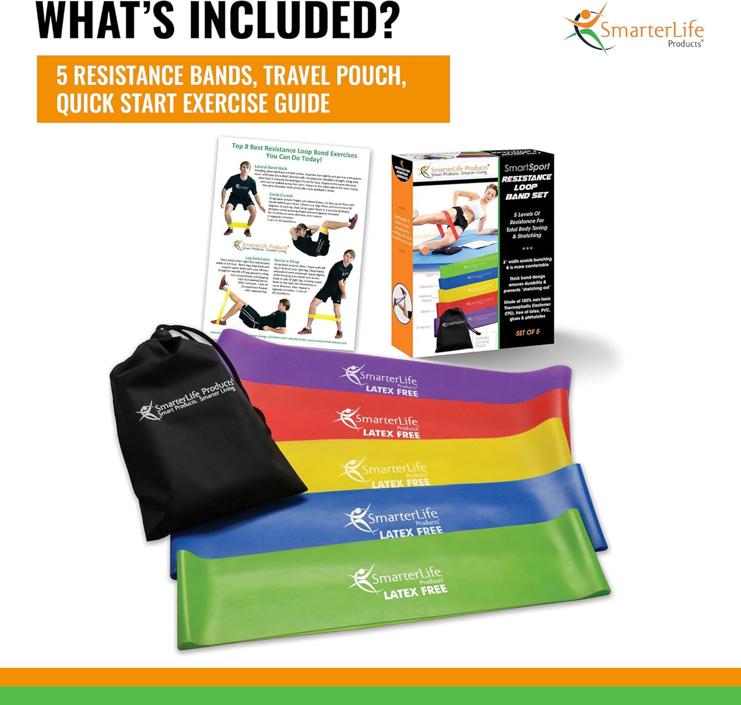 SmarterLife Resistance Bands for Working Out, Latex-Free Exercise Bands for Women, Men, 5 Extra Wide Workout Bands for Weight Loss, Home Gym, Booty Bands, Physical Therapy Bands, Workout Guide