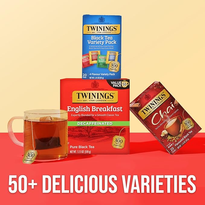 Twinings Variety Pack Black Tea Bags, 20 Count (Pack of 6), Includes English Breakfast, Early Grey, Irish Breakfast, and Lady Grey, Caffeinated, Enjoy Hot or Iced, 120 Teabags - Bloomnest