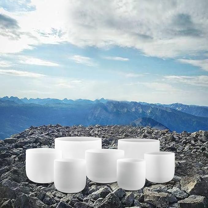 KRESEC 440Hz 6-12 Inch Crystal Singing Bowls Set of 7 – Chakra Tuned Quartz Sound Bowls for Meditation, Yoga, Reiki & Healing with Padded Cases, Suede Mallets & Silicone O-Rings - Bloomnest