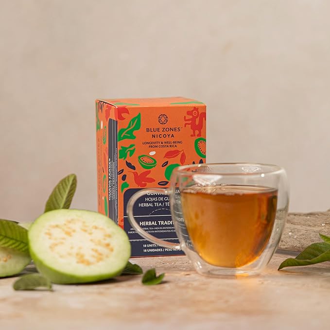 Blue Zones Nicoya - Guava Leaf Flavored Tea Bags - 100% Natural, and Refreshing - High Micronutrients - Gluten, Caffeine, Sugar-Free - Pack of 18 (1.59 oz/ 45 g) - Bloomnest