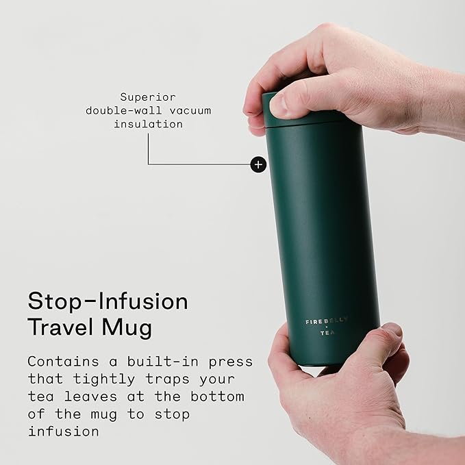 Firebelly Tea, Travel Tea Infuser Mug with Strainer, Insulated Tumbler for Loose Leaf Tea or Coffee, Leakproof Bottle for Hot or Iced Drinks, Stainless Steel Thermos with Lid, Forest - Bloomnest