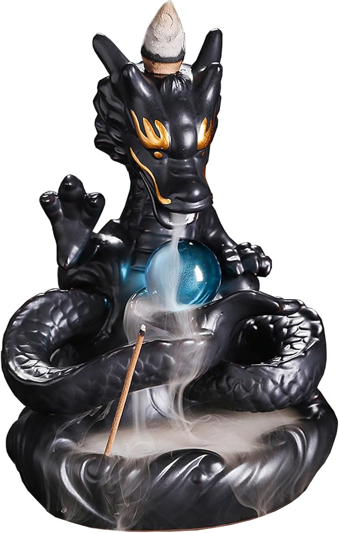 YYW Dragon Backflow Incense Holder, Waterfall Incense Burner with 30 Backflow Incense Sticks, 20 Fragrance cones, Ceramic Hand-Made Incense Holder for Aromatherapy Ornament Home Decor - Bloomnest