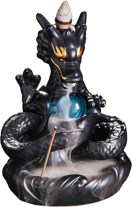 YYW Dragon Backflow Incense Holder, Waterfall Incense Burner with 30 Backflow Incense Sticks, 20 Fragrance cones, Ceramic Hand-Made Incense Holder for Aromatherapy Ornament Home Decor - Bloomnest