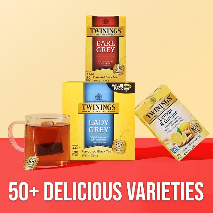 Twinings Lady Grey Black Tea Individually Wrapped Bags, 100 Count (Pack of 1), Orange Peel & Lemon Peel, Fresh and Uplifting, Caffeinated, Enjoy Hot or Iced, 100 Teabags - Bloomnest