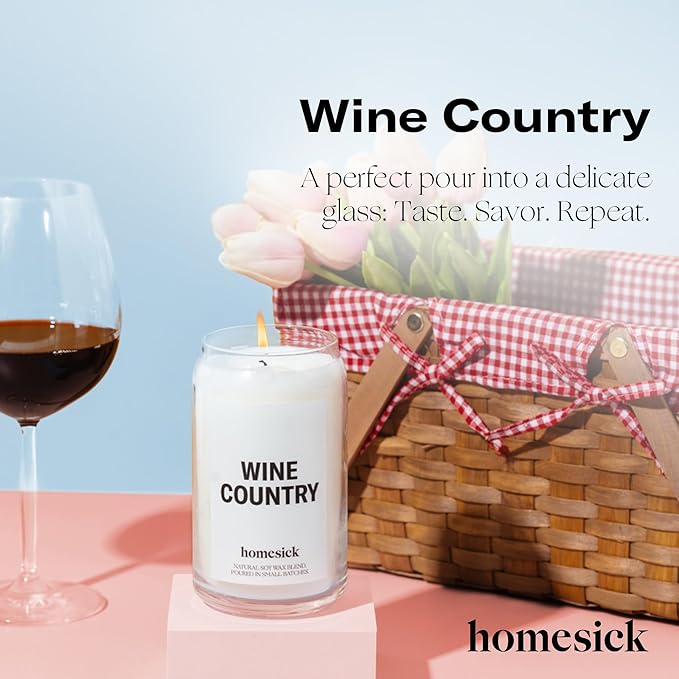 Homesick Scented Candles for Home (Wine Country) - 13.75 oz Long-Lasting Soy Wax Blend Jar Candle Gifts for Women & Men, 60-80 Hours Burn Time - Notes of Grapevines, Santal & Lily of The Valley - Bloomnest