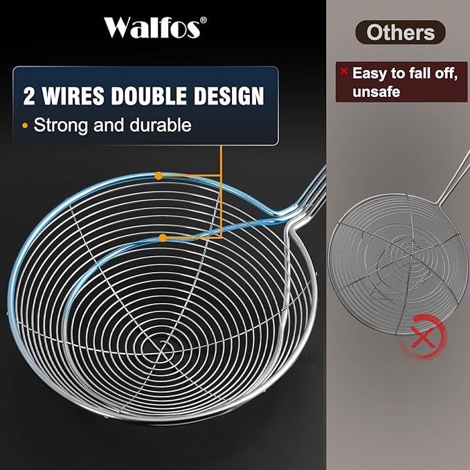 Walfos Spider Strainer - 5.5 Inch Stainless Steel Fryer Scoop, Kitchen Spider Skimmer Strainer With Handle, For Cooking Deep Fryer, Pasta, Spaghetti, Noodle, Vegetables, Egg - Bloomnest