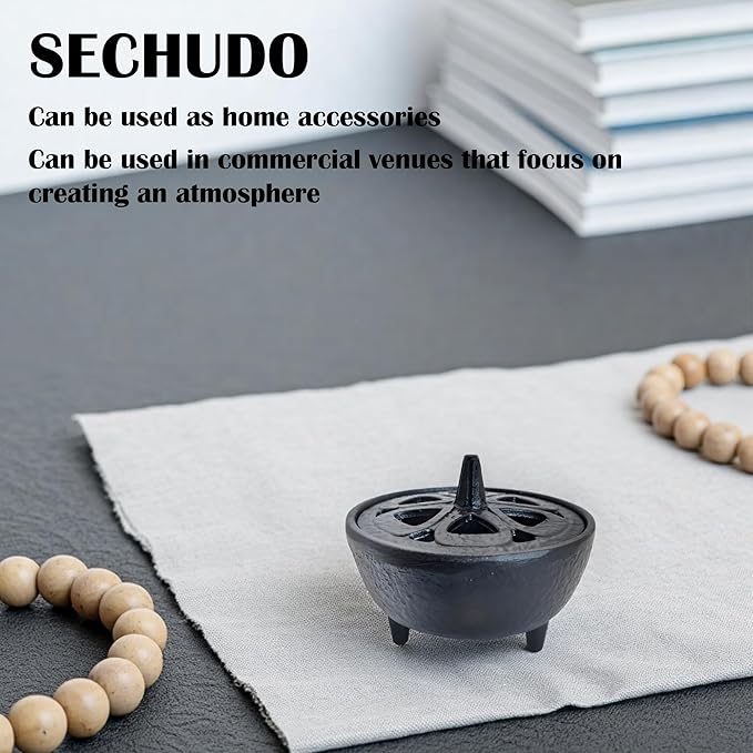 Small Cast Iron Incense Burner Holder, Home Decor, Bowl Design with Decorative Lid, Black Incense for Sticks, Resin, Cone Incense or Wax Melts - Bloomnest