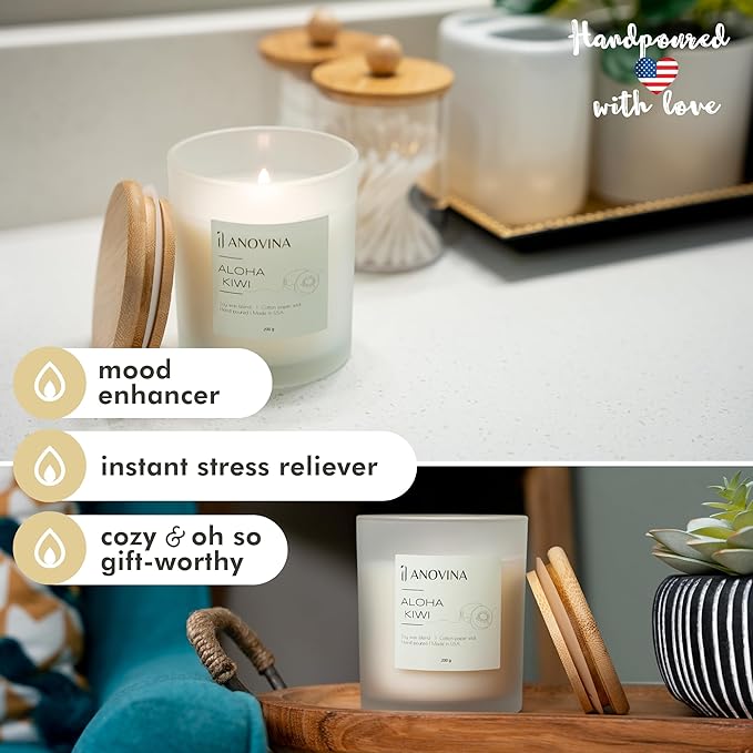 Anovina Fruity Scented Candle – Juicy Blend of Passionfruit, Pineapple, Kiwi & Coconut – Non-Toxic Soy Wax Blend – Candle Gifts for Women, Home or Kitchen - Bloomnest