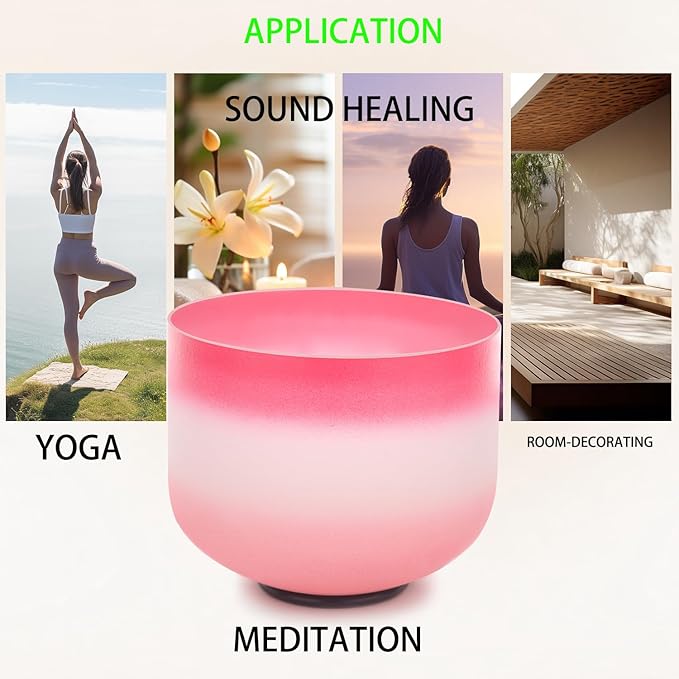 8 inch F Note 432HZ Light Pink Singing Bowl Frosted Quartz Heart Chakra Meditation Sound Healing with Durable Carrying Case Suede Striker O-ring - Bloomnest