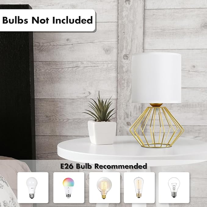 Hamilyeah Table Lamps Set of 2, Modern Bedside Lamps with White Fabric Shade, Industrial Night Stand Lamps with On/Off Switch, Gold Simple Lamp for Bedroom, Living Room - Bloomnest
