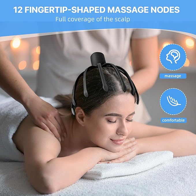 Head Massager Scalp Electric with 3 Modes, 360 Degree Head Massager Cordless Portable, Head Scratcher for Stress Relax BERVASTO