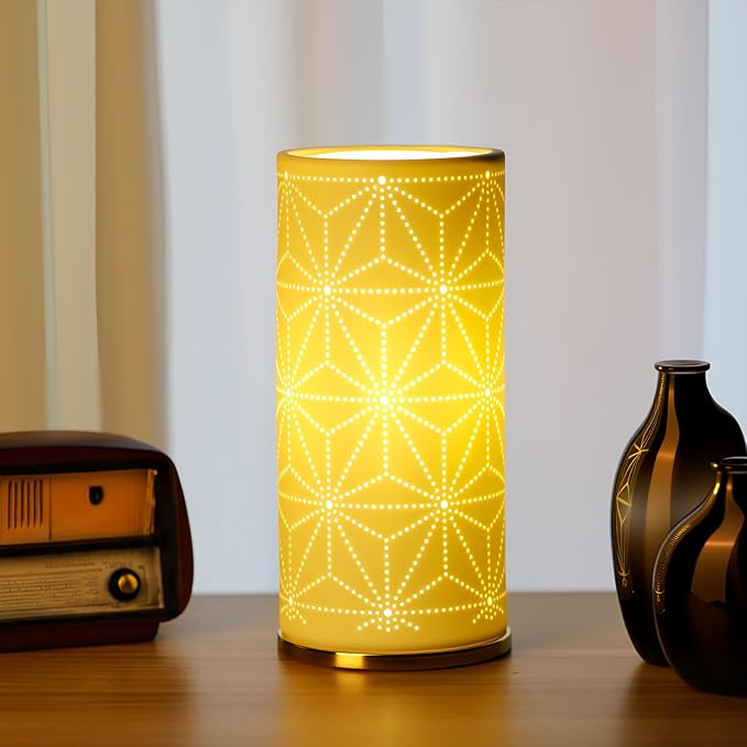 Small Modern Ceramics Bedside Table Lamp, 4.5 x 4.5 x 9.75 Inch White Spider Web Style Nightstand Lamps, Side Table Lamps for Bedroom Living Room Entryway Table Light