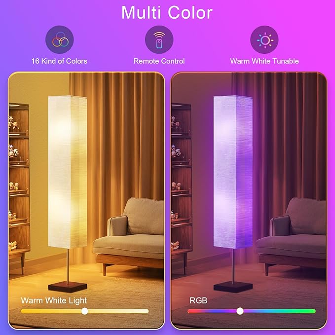 GyroVu 65“ Floor Lamp for Living Room, RGB Color Changing-2700K-6000K Corner Floor Lamp Standing Lamp for Living Room, Tall lamp with Remote Control for Bedroom, Office Beige(Bulbs Included) - Bloomnest