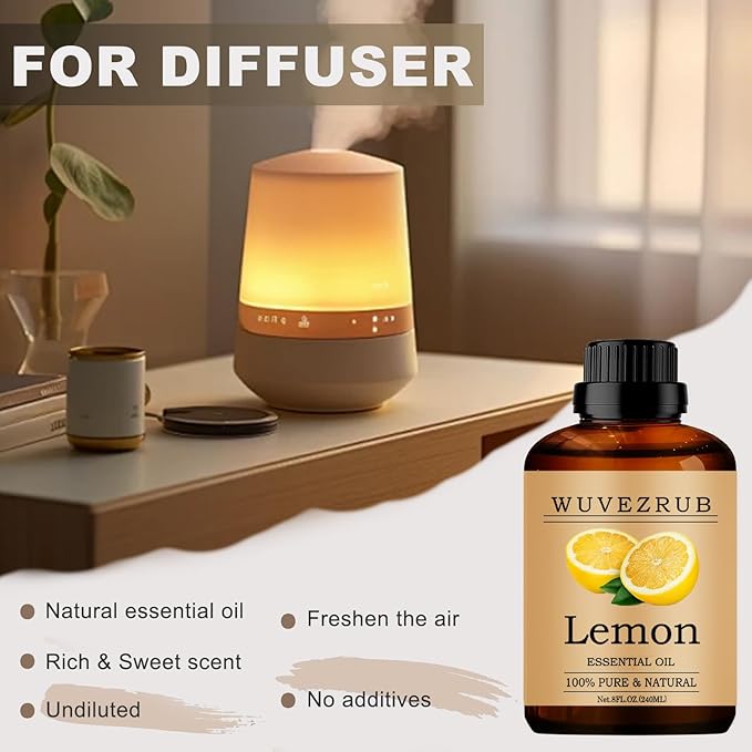 Lemon Essential Oil, 240ML Pure and Natural for Aromatherapy Diffuser - 8 Fl Oz - Bloomnest