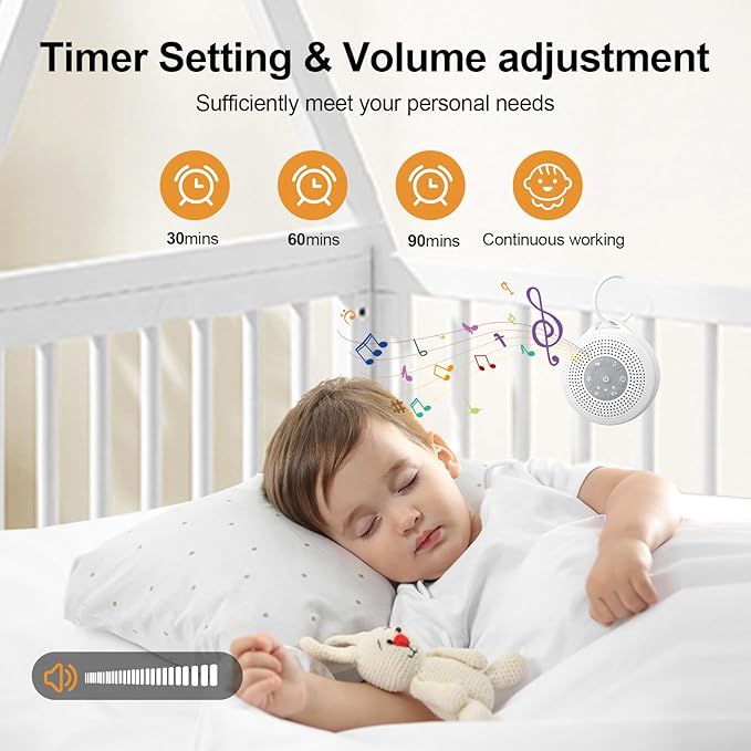 Portable Baby Sound Machine, White Noise Machine with 21 Soothing Sounds, 3 Timer and Memory Function, 2000mAh Powerful Battery, White Noise Sound Machine for Baby Adult (Gray, Normal)