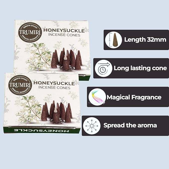 Honeysuckle Incense Cones - 20 Cone Incense - Dual Pack of 10 - Scented TRUMIRI