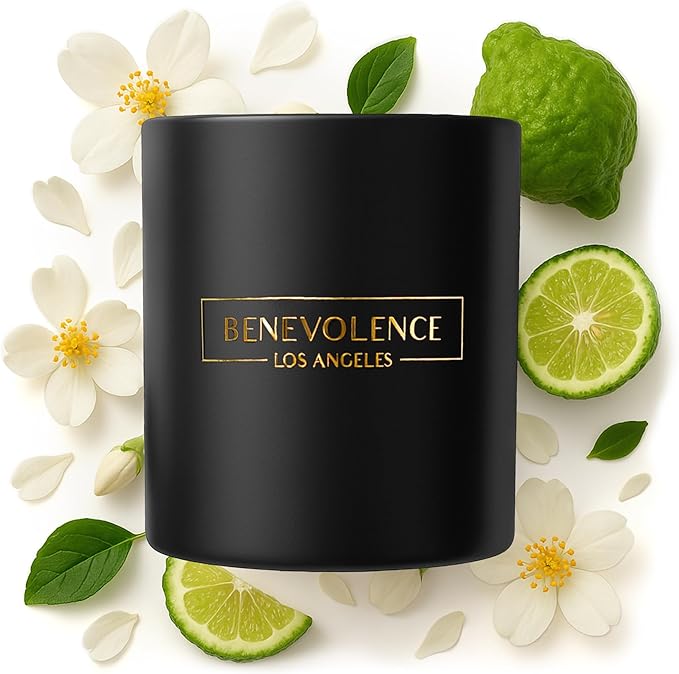 Benevolence LA Bergamot & Jasmine Christmas Scented Candles | Soy Candles, Black Candle for Home | Holiday Candle Gifts for Women and Men | Home Fragrance | Aromatherapy | 8oz, 45 Hour Burn - Bloomnest