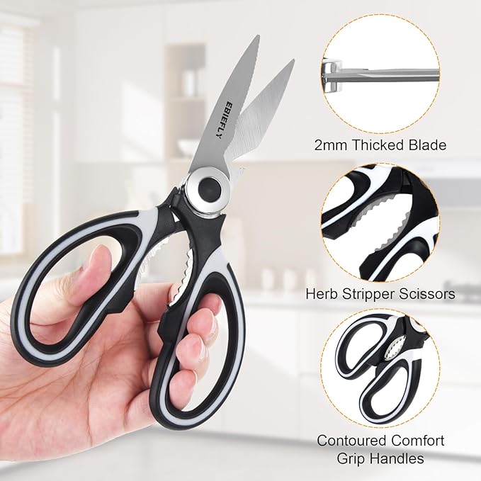 Kitchen Scissors Utility Chopping Scissor Professional Shears for Meat Cutting Sharp Kitchenaid Shears Multipurpose Scissor for Food Outdoor BBQ No Rust + 100 Pcs Plastic Gloves Disposable - Bloomnest