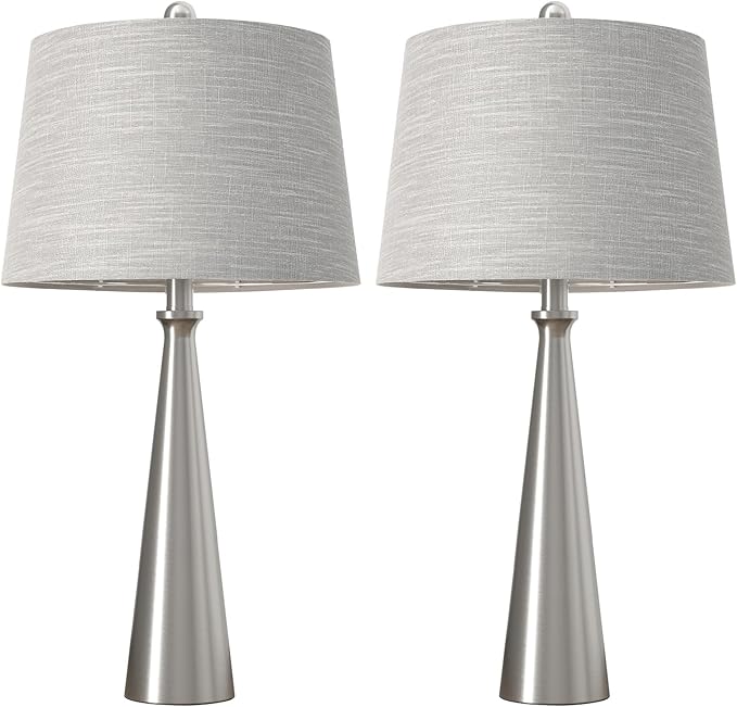 Oneach 25.75" Modern Table Lamp Set of 2, Bedside Lamps with USB Ports, Silver Nightstand Lamps Set for Living Room Bedroom House Bedside Home Office Family - Bloomnest