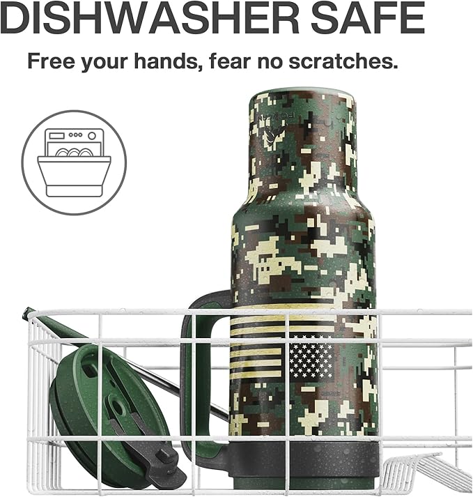 50 oz Camo Tumbler with Handle, 2-in-1 Straw and Sip Lid, Leakproof, Dishwasher Safe, Insulated Stainless Steel Travel Coffee Mug, Keeps Cold for 34 Hours, Fits in Car Cupholder (Woodland Flag) - Bloomnest