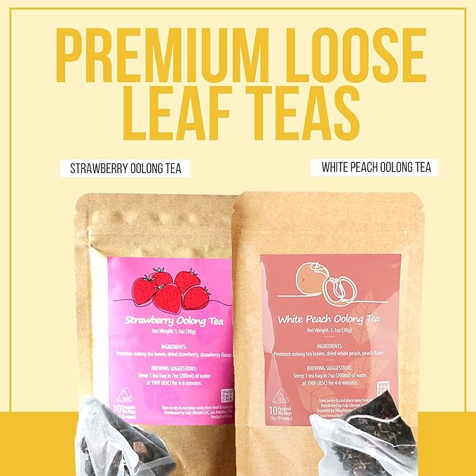 YUMBUCHA Boba Kit Set - DIY Bubble Tea - 20 Drinks - Reusable Stainless Steel Flask & Straw, Brown Sugar Tapioca Pearls - Exquisite Loose Leaf Teabags - Strawberry Oolong and White Peach Oolong Tea - Bloomnest