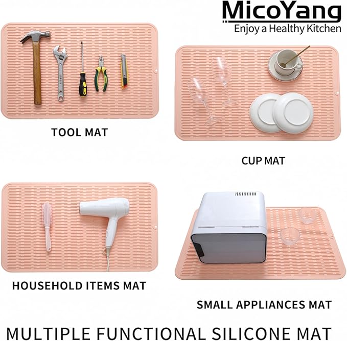 Silicone Dish Drying Mat for Multiple Usage,Easy clean,Eco-friendly,Heat-resistant Silicone Mat for Kitchen Counter or Sink,Refrigerator or Drawer Liner Pink 3XL 28 inches x 18 inches - Bloomnest