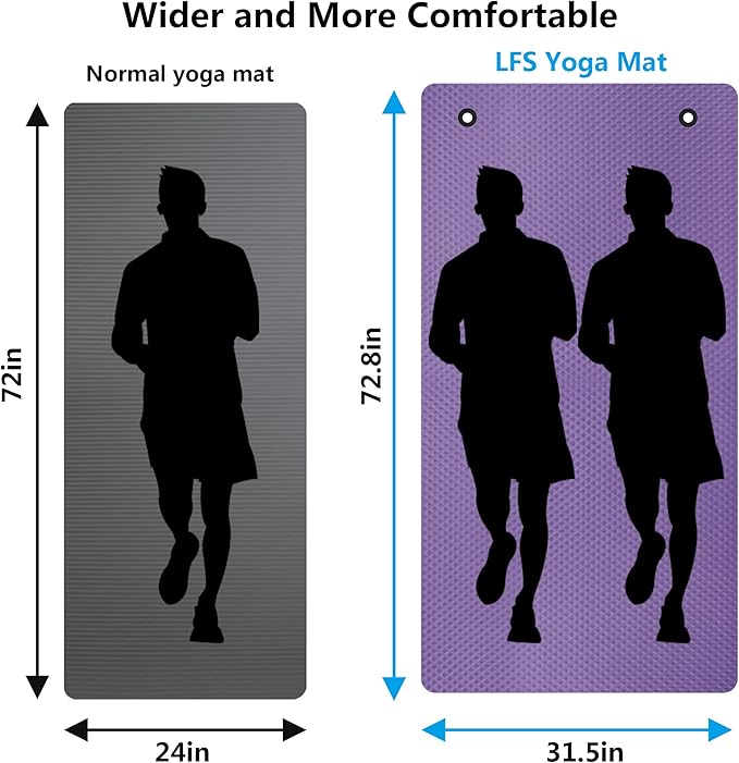 LFS Yoga Mat 72.8" x 31.5" x 2/5 inch Thick With Strap and Bag, Extra Wide Workout Mat for Women and Men, Non Slip Exercise Mat for Home Outdoor Yoga, Pilates, Stretching, Floor & Fitness Workouts - Bloomnest
