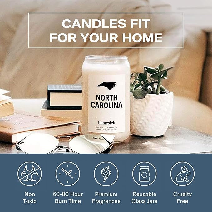 Homesick Scented Candles for Home (North Carolina) - 13.75 oz Long-Lasting Soy Wax Jar Candle for Women & Men for All Occasions, 60-80 Hours Burn Time - Notes of BlackBerry, Peach & Tobacco - Bloomnest