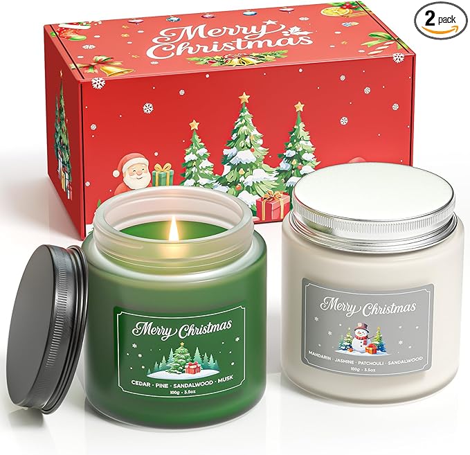 NORVENCE Christmas Candles, Scented Candles Gift Set for Stress Relief, Stress Relief Candle Gifts for Women and Men, Christmas Candle Gifts for Women (Red & White, 7 oz) - Bloomnest