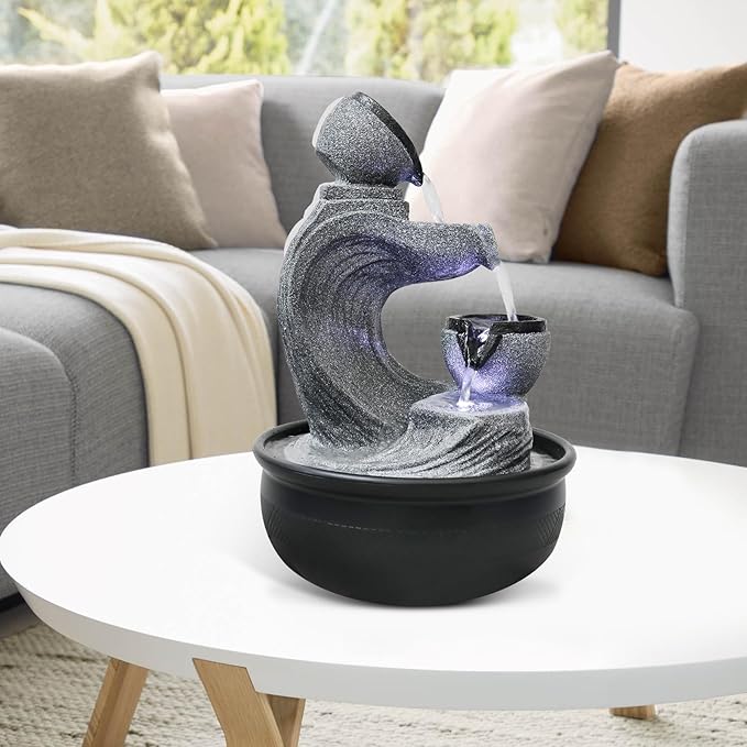 15.7-inch High 4-Tier Indoor Tabletop Water Fountain Polyresin Water Fountains - Resin Crafts - Elegant Design - Tabletop Ornament - Ideal for Desktop Home Office Living Room Gifts