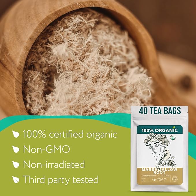 Organic Marshmallow Root 40 Tea Bags – Althaea Officinalis Herbal Tea - Support Throat & Digestive Comfort – Caffeine-Free, Non-GMO - Bloomnest