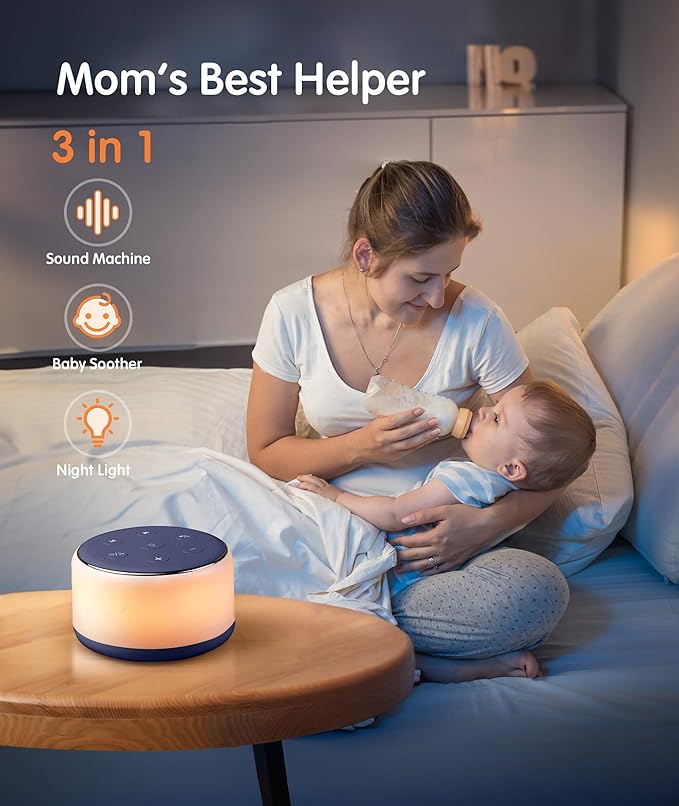 FamiSym Sleep Sound Machine for Babies Kids Adults - Rechargeable White Noise Machine for Sleeping with Night Light, 34 Soothing Sounds, Nursery Decor Baby Lullaby Machine, Registry Gift