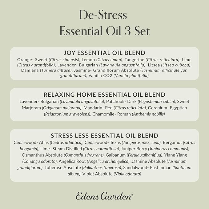 Edens Garden De-Stress Essential Oil 3 Set – 100% Pure Therapeutic Grade Aromatherapy Blends for Relaxation & Stress Relief Gift Set – No Fragrance Oil & Undiluted for Home Diffusers, 10 ml/ 3 Pack - Bloomnest