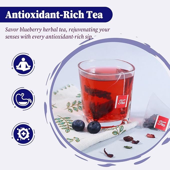 FullChea - Blueberry Tea Bags, 50 Teabags - Premium Blueberry Blend Herbal Tea - Harmonious Mix of Blueberries, Hibiscus, Raisins, Mint Leaves - Rich in Natural Goodness, Delightful Taste - Bloomnest