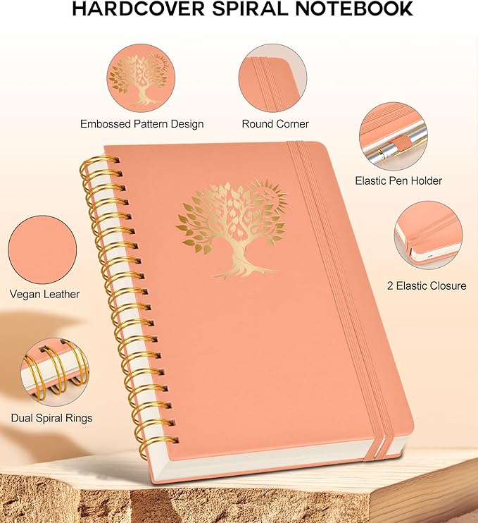 Spiral Notebook Journal for Women Men, 300 Numbered Lined Pages, College Ruled, A5 Hardcover Spiral Bound Notebook for School, Work, Note Taking Writing, Leather Spiral Journal Medium 5.9"x8.5" - Bloomnest