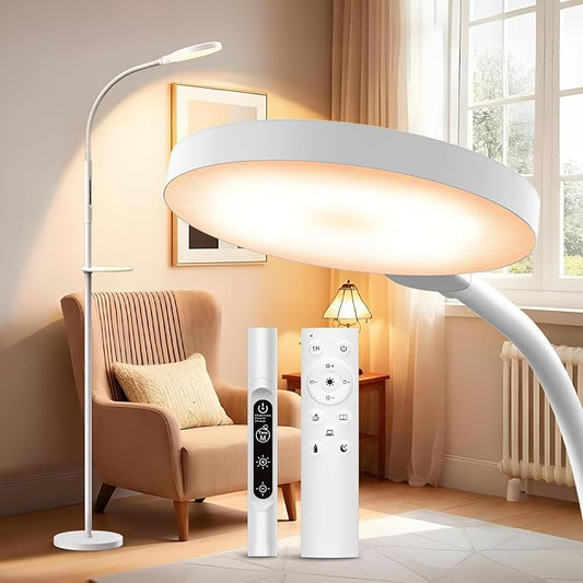 Light Therapy Lamp, 3-in-1 Floor Lamp 11000 Lux, Sunlight Lamp with Remote & Timer, LED UV-Free Sun Lamp with Adjustable 10 Brightness & 5 Color Temperature for Living Room Bedroom Office, White - Bloomnest