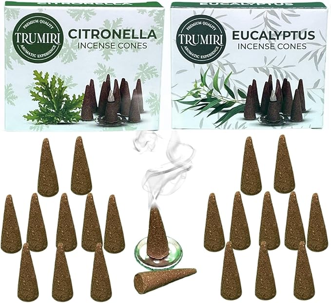 TRUMIRI Incense Cones - Combo Pack of 20 - 10 Citronella + 10 Eucalyptus Scented Cones TRUMIRI