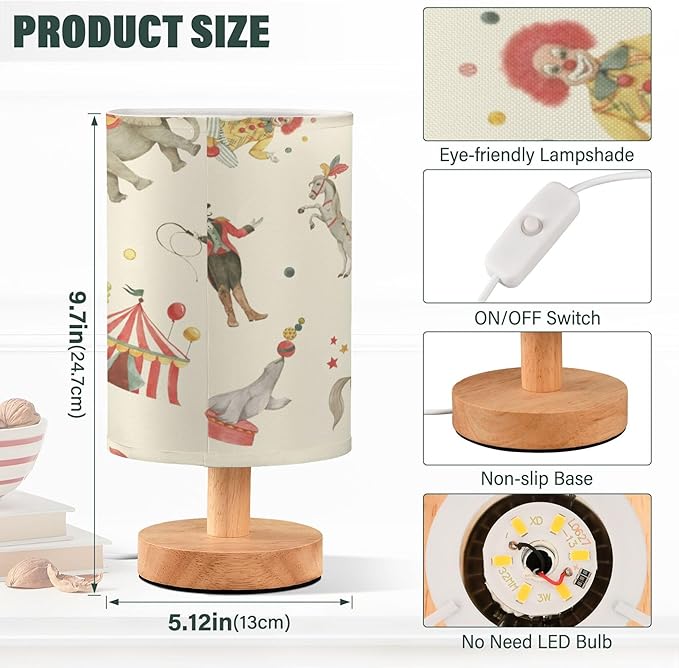 Circus Animals Clown LED Table Lamp with USB Port Night Light Bedroom Lamps for Nightstand Living Room Dorm Home Office Desk - Bloomnest