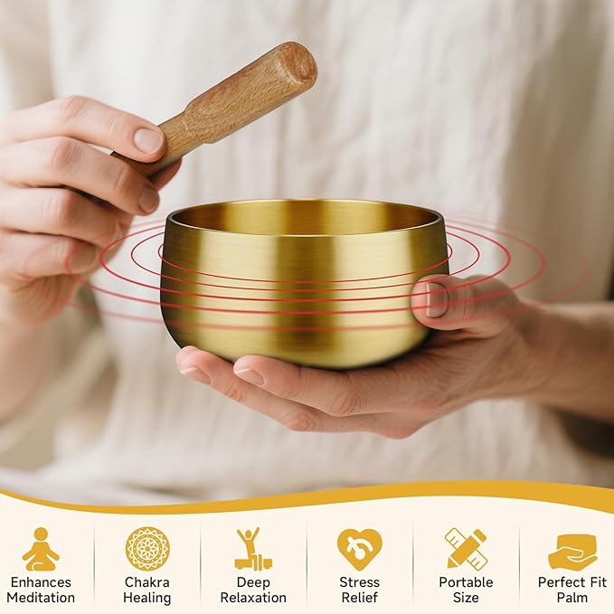 Tibetan Singing Bowl Set - 4 Inch Sound Bowls with Wooden Mallet and Cushion, Mini Meditation Bowl for Yoga, Mindfulness, Chakra Healing, Stress Relief, Bath Relaxation - Bloomnest