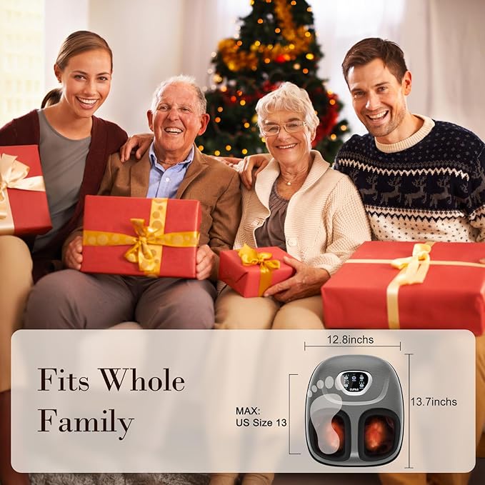 Foot Massager with Heat, Shiatsu Feet Massager for Neuropathy, Plantar Fasciitis, HSA Eligible, Deep Kneading Foot Massager, Gifts for Women Men Mom Her, Size 13, Grey