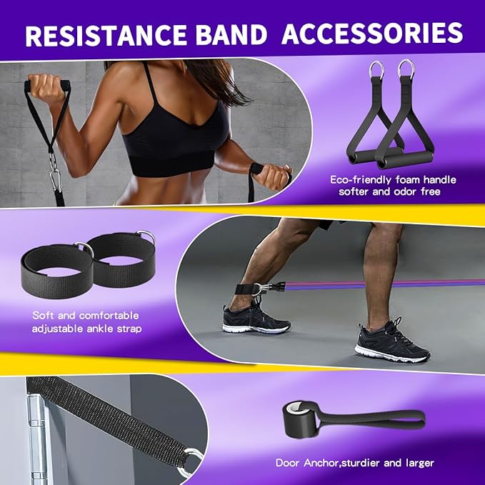 WHATAFIT Resistance Bands, Exercise Bands，Resistance Bands for Working Out with Handles for Men and Women Fitness, Strength Training Home Gym Equipment - Bloomnest