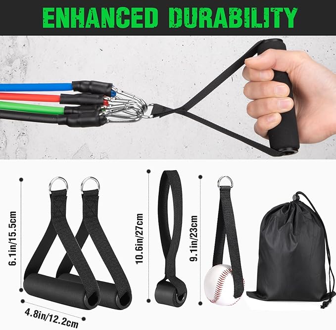 TOBWOLF 4PCS Baseball Exercise Bands with Interchangeable Grips, Baseball Resistance Trainer for Pitching & Throwing, Training Aid for Baseball Softball Pitchers to Build Arm Strength, Warm-Up - Bloomnest