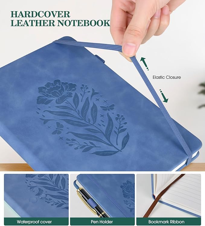 Lined Journal Notebook for Women, A5 Hardcover Leather Journals for Writing, 200 Pages Thick Travel Daily Journal, College Ruled Notebook for Work School, Note Taking,5.75'' X 8.38'' Darkblue - Bloomnest