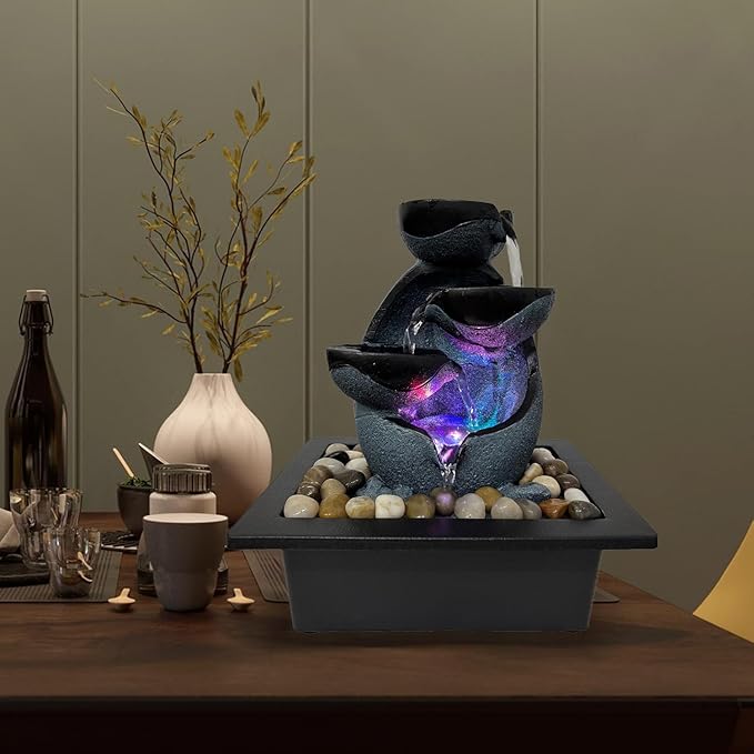 Indoor Tabletop Water Fountain, Resin Meditation Fountain with Color LED Light, Indoor Waterfall Feature for Home Office Decor - Bloomnest