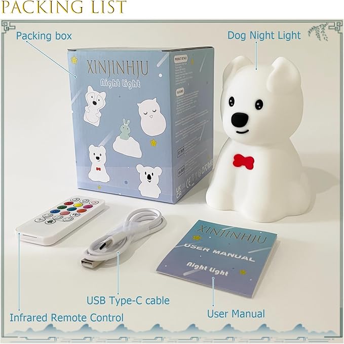 Large Size Dog Night Light for Kids, Nightlights for Children, Cute Puppy Animal Lamp 9 Colors Changing for Room Soft Light for Girls Boys Student Teen Woman Elder Holiday Gift - Large - Bloomnest