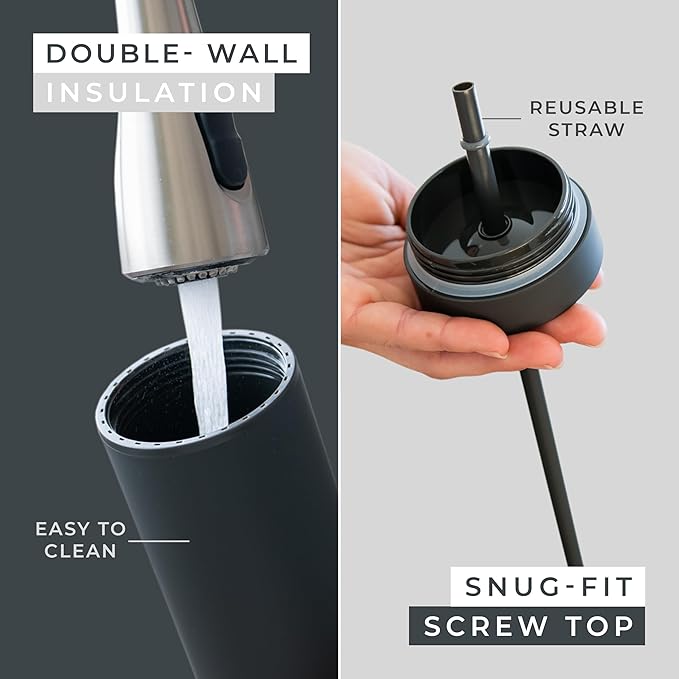 SKINNY TUMBLERS Matte Pastel Colored Acrylic Tumblers with Lids and Straws (4 pack) | 16oz Double Wall Plastic Tumblers With FREE Straw Cleaner! Reusable Cup With Straw | Vinyl DIY Gifts (Black) - Bloomnest