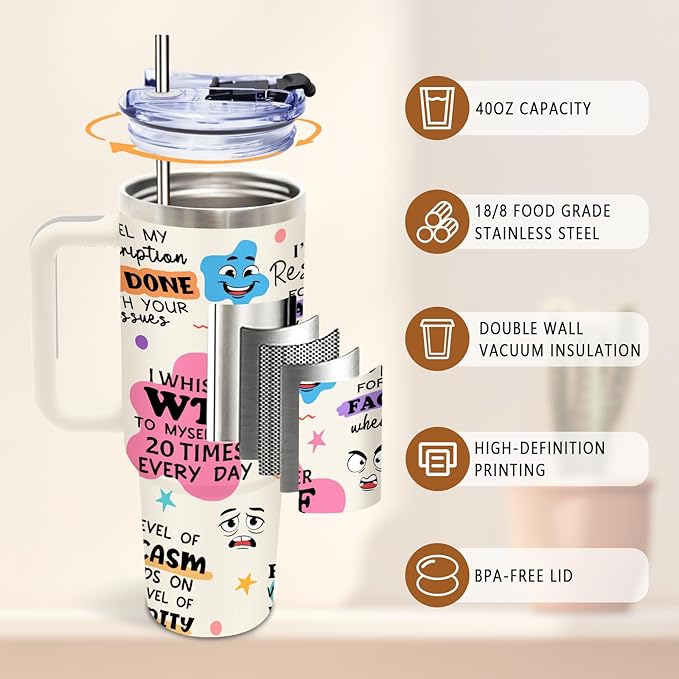 DUUV Mental Health Gifts for Women Men, 40 Oz Funny Tumbler with Handle and Lid, Funny Saying Cup for Work Office Coworkers, Encouragement Gifts for Birthday Christmas, 1PCS - Bloomnest