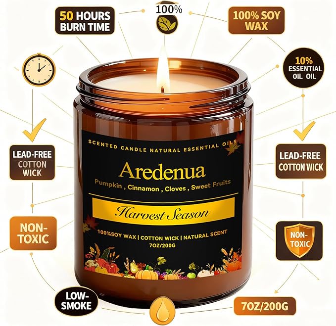 Harvest Season Candle - Fall Candles | Autumn Harvest Scented Candle - 7oz Soy Candles for Home Scented, Long Lasting Fall Scented Candle for Home, Cozy Seasonal Gift for Women Men - Bloomnest