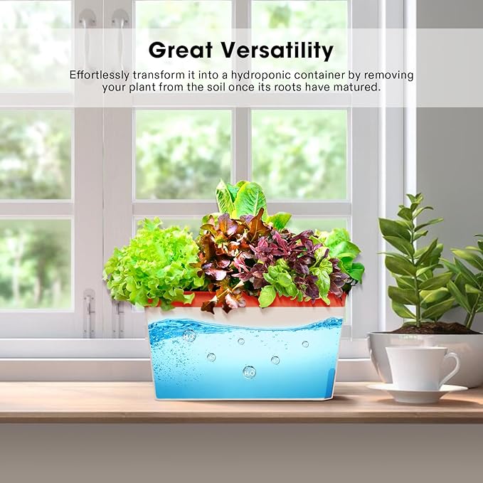 VIVOSUN Self-Watering Planters, 6-Pack 10.5 Inch Compact Rectangular Window Herb Planter Box with 10 PCS Plant Labels, Plant Container for Basil, Flowers, Succulents, Indoor & Outdoor - Bloomnest