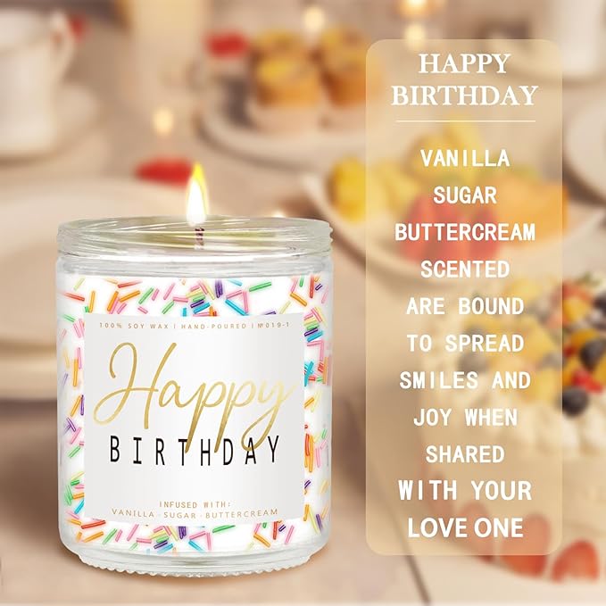Happy Birthday Candle - Vanilla Cream Birthday Candle, Unique Birthday Gifts for Women - 7oz Scented Candle with Sprinkles, Birthday Gifts for Men/Best Friend - Bloomnest